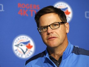 Toronto Blue Jays general manager Ross Atkins speaks to reporters at his season-ending press conference at the Rogers Centre on Oct. 3.