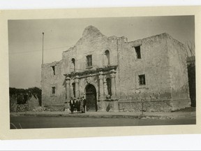 This undated historical image courtesy of the Texas State Library and Archives Commission shows "The Alamo, San Antonio, Texas." Texas Land Commissioner George P. Bush is overseeing a 7-year, $450 million revamp of the Alamo, where 189 independence fighters were killed in 1836. That includes restoration of historical structures and building a new museum and visitors' center. But some conservatives worry that the importance of the battle for the Alamo will be marginalized by "political correctness," with the overhaul sanitizing less-desirable aspects of participants' history, including that some were slaveholders. (Courtesy of Texas State Library and Archives Commission via AP)
