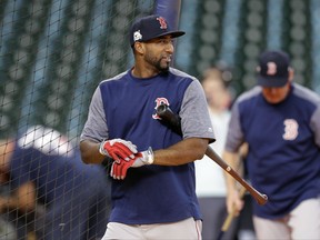 Boston Red Sox second baseman Eduardo Nunez prepares to hit during batting practice for Game 1 of baseball's American League Division Series against the Houston Astros, Wednesday, Oct. 4, 2017, in Houston. (AP Photo/Eric Gay)