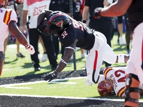 Texas Tech running back Desmond Nisby during the first half of NCAA college football game against Iowa State, Saturday, Oct. 21, 2017, at Jones AT&T Stadium in Lubbock, Texas. (Mark Rogers/Lubbock Avalanche-Journal via AP)