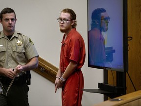 FILE - In this Aug. 23, 2017, file photo, defendant Tyerell Przybycien, of Spanish Fork, appears in 4th District Court, Provo, Utah. The Utah man accused of encouraging a high-school friend to hang herself and filming the act is pleading not guilty to a murder charge. (Scott Sommerdorf /The Salt Lake Tribune via AP, File)