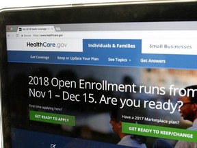 The Healthcare.gov website is seen on a computer screen Wednesday, Oct. 18, 2017, in Washington. The Trump administration says consumers can start previewing plans and premiums online for health insurance under the Affordable Care Act in 2018. Open enrollment starts Nov. 1.  (AP Photo/Alex Brandon)