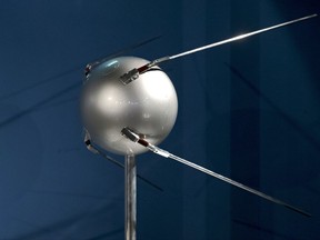 In this photo made on Monday, Oct. 2, 2017 a model of First Earth Sputnik is on display at the Museum of Cosmonautics in Moscow, Russia. Six decades after Sputnik opened the space era, Russia has struggled to build up on its Soviet-era space achievements and space research now ranks very low among the Kremlin's priorities. (AP Photo/Ivan Sekretarev)