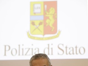 Italian Anti-Mafia and Anti-Terrorism Prosecutor Franco Roberti arrives for a press conference on the arrest of the brother of a Tunisian man who stabbed to death two women in the French city of Marseille earlier this month, in Rome, Monday, Oct. 9, 2017. Police in the northern city of Ferrara said Monday that the suspect, Anis Hanachi, was arrested over the weekend on an international warrant issued by French authorities accusing him of involvement in the attack and of international terrorism. (AP Photo/Andrew Medichini)