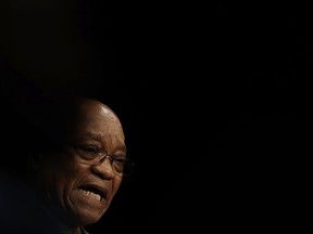 FILE - In this Wednesday, July 5, 2017 file photo, South Africa's ruling party president Jacob Zuma addresses party delegates to close their policy conference in Johannesburg, South Africa. A South African court on Friday Oct. 13, 2017, has dealt a legal blow to Zuma, opening the way to reinstating hundreds of corruption charges against him. (AP Photo/Themba Hadebe, File)