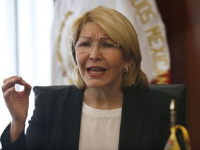 FILE - In this Sept. 1, 2017 file photo, Venezuela's ousted Chief Prosecutor Luisa Ortega Diaz speaks to senators at the Senate chambers in Mexico City. Ortega has leaked a video purporting to show an Odebrecht executive admitting he agreed to pay money toward Venezuelan President Nicolas Maduro's campaign in exchange for prioritizing the Brazilian construction giant's projects. Ortega released the video Thursday, Oct. 12, 2017.  (AP Photo/Marco Ugarte, File)