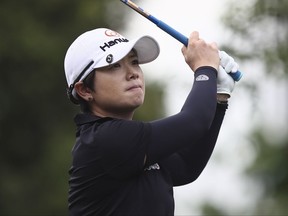 Ji Eun-hee of South Korea watches her shot on the 12th hole during the second round of the Sime Darby LPGA golf tournament at Tournament Players Club (TPC) in Kuala Lumpur, Malaysia, Friday, Oct. 27, 2017. (AP Photo/Sadiq Asyraf)