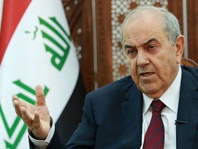 Iraqi Vice President Ayad Allawi speaks during an interview with The Associated Press in Baghdad, Iraq, Monday, Oct. 9, 2017. Allawi says there could be a "violent conflict" over the Kurdish-administered city of Kirkuk if talks over Kurdish independence are left unresolved. (AP Photo/Hadi Mizban)