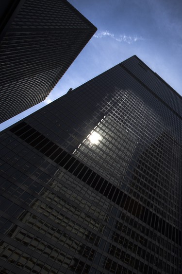 TORONTO, ONTARIO: APRIL 15, 2016--FINANCIAL DISTRICT--Sunlight shines down on Toronto's business district, Friday April 15, 2016.   [Photo Peter J. Thompson] [For  Financial Post story by TBA/Financial Post]  //NATIONAL POST STAFF PHOTO  ( add: bank, building, downtown, king, bay, street, st )