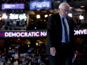 Sen. Bernie Sanders (I-VT) walks off stage after delivering remarks on the first day of the Democratic National Convention at the Wells Fargo Center, July 25, 2016 in Philadelphia, Pennsylvania.