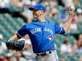 Left-handed Toronto Blue Jays starter J.A. Happ pitches against the Chicago White Sox on Aug. 2.