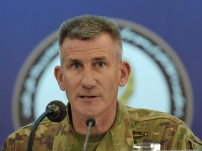 US Army General and commander of US forces in Afghanistan John Nicholson speaking during a joint press conference in Kabul.