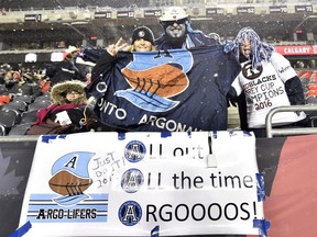 Toronto Argonauts fans are seen before the Grey Cup, in Ottawa on Sunday, November 26, 2017. The Toronto Argonauts will play the Calgary Stampeders in the 105th Grey Cup. THE CANADIAN PRESS/Nathan Denette