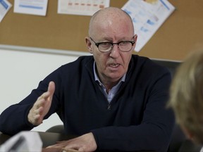 Jamie McGoldrick, UN Humanitarian Coordinator for Yemen, speaks during an interview with The Associated Press in Amman, Jordan, Wednesday, November 22, 2017. McGoldrick said the closure of the country's main airport and two seaports by a Saudi-led coalition threatened gains made in containing cholera and the risk of famine in the war-torn country. He spoke shortly before a Saudi-led military coalition fighting Shiite rebels in Yemen announced it would reopen Sanaa airport and the port of Hodeida on Thursday for urgent humanitarian aid and U.N. aircraft. (AP Photo/Raad Adayleh)