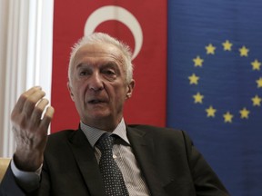 Gilles de Kerchove, the European Union's counter-terrorism coordinator, speaks during an interview with the Associated Press in Ankara, Turkey, Tuesday, Nov. 28, 2017. De Kerchove says the loss of its so-called "caliphate" will cripple the Islamic State group but the threat from the extremists is not over yet. (AP Photo/Burhan Ozbilici)