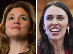 New Zealand Prime Minister Jacinda Ardern, right, has addressed 'second-hand' reports that U.S. President Donald Trump mistook her for Sophie Gregoire Trudeau (left) at the APEC summit in Vietnam.