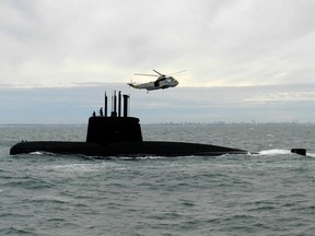 A photograph taken in 2013 and provided by the Argentine Navy shows the ARA San Juan, a German-built diesel-electric submarine that has been missing since Nov. 8, 2017.