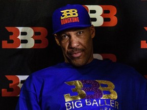 In this Nov. 14, 2017 file photo, LaVar Ball attends a promotional event for his company, Big Baller Brand, in Hong Kong.