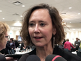 Saskatchewan Education Minister Bronwyn Eyre speaks to reporters in Regina on Tuesday.