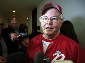 FILE - In this June 14, 2017, file photo, Rep. Joe Barton, R-Texas, speaks to reporters on Capitol Hill in Washington, about the incident where House Majority Whip Steve Scalise of La., and others, were shot during a Congressional baseball practice. Kelly Canon, a tea party organizer in the Dallas suburb of Arlington, released a series of Facebook Messenger conversations with Barton from 2012 in which he asked things like if she was wearing panties. First reported by the Fort Worth StarTelegram on Wednesday, Nov. 29, 2017, the revelation comes a week after Barton apologized for a nude photo of him that circulated on social media. (AP Photo/Manuel Balce Ceneta, File)