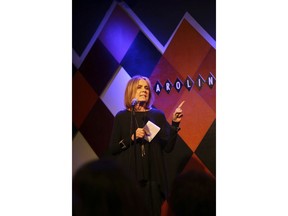 In this photo provided by Ms. Foundation, Ms. Foundation Founding Mother Gloria Steinem performs at "Laughter is the Best Resistance" at Carolines on Broadway, Wednesday, Nov. 29, 2017, in New York. Feminist leader Steinem tried her hand at standup comedy, taking the mic at a benefit for the Ms. Foundation for Women at a Manhattan comedy club. (Mark Clennon/Ms. Foundation via AP)