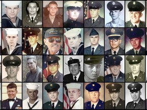 FILE - This combination of file photos provided by their families shows some of the hundreds of U.S. veterans of the Vietnam War who suffered from cholangiocarcinoma, a rare bile duct cancer believed to be linked to liver fluke parasites in raw or poorly cooked river fish. This cancer takes decades to manifest itself. Top row from left are Andrew G. Breczewski, Arthur R. Duhon Sr., Clarence E. Sauer, Dennis Anthony Reinhold, Donald Edward Fiechter, George Jardine, Horst Alexander Koslowsky, Hugo Rocha and James Robert Zimmerman. Second row from left are James Vincent Kondreck, John J. Skahill Jr., Johnny Herald, Leonard H. Chubb, Louis A. DiPietro, Mario Petitti, Mark M. Lipman, Marvin H. Edwards and Michael Kimmons. Third row from left are Mike Brown, Paul Smith, Pete Harrison, Peter D. Antoine, Ralph E. Black, Ricardo Ortiz Jr., Richard Anthony Munoz, Robert J. Fossett Jr. and Robert L. Boring. Fourth row from left are Robert Lee Phelps, Ronald Lee Whitman, Thomas F. Brock, Thomas Michael Cambron, Thomas R. Kitchen Jr., W. Roy Leuenberger, Wayne Lagimoniere, William Boleslaw Klimek and William Francis Hanlon Jr. (AP Photo)