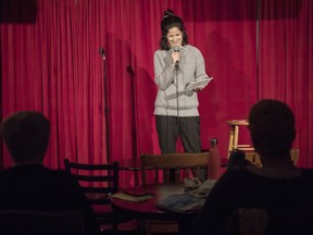 Sarah Swaigen practices her material during a female only comedy class at The Comedy Bar in Toronto on Wednesday, November 22, 2017. THE CANADIAN PRESS/Chris Young