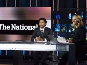 New CBC The National news anchors Ian Hanomansing, left, and Adrienne Arsenault rehearse a news cast in Toronto on Wednesday, November 1, 2017. CBC's revamped ``The National'' debuts Monday with a new format that aims to reinvent the evening news experience. THE CANADIAN PRESS/Nathan Denette