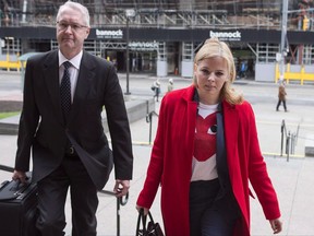 Laura Miller, right, arrives at a Toronto court on Friday, October 27, 2017. Two former senior political aides charged with illegally destroying documents related to the Ontario government's decision to cancel two gas plants will call no witnesses in their defence, their lawyers said Thursday. THE CANADIAN PRESS/Chris Young