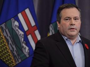 United Conservative Party leader Jason Kenney speaks to reporters the day after being elected the first official leader of the new party in Calgary on October 29, 2017. Alberta's United Conservatives say they won't support a proposed law that leaves it to students to decide whether to tell their parents if they join a gay-straight alliance. THE CANADIAN PRESS/Jeff McIntosh