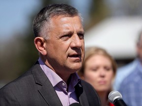 Conservative MP Ted Falk speaks during a press conference to discuss the increase of illegal crossings near Emerson, Man., Friday, May 5, 2017. Conservative Leader Andrew Scheer says he was sincere in his response to the apology for past state-sanctioned discrimination against LGBTQ people in Canada, but at least two of his caucus colleagues believe Prime Minister Justin Trudeau went too far.THE CANADIAN PRESS/Trevor Hagan