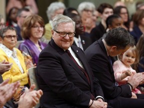 Former Liberal cabinet minister Lloyd Axworthy (left) looks on before being presented with the 30th Pearson Peace Medal during a ceremony at Rideau Hall in Ottawa on Wednesday, May 24, 2017. Myanmar's military elite need to have their wings clipped by targeted United Nations travel sanctions to press them to stop the ethnic cleansing of Rohingya Muslims, says former foreign affairs minister Axworthy.THE CANADIAN PRESS/Fred Chartrand