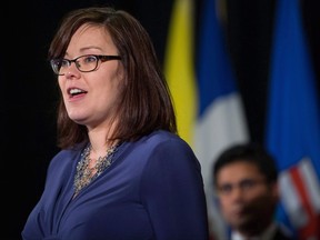 Alberta Minister of Justice and Solicitor General Kathleen Ganley speaks during a news conference after a meeting of federal, provincial and territorial ministers responsible for justice and public safety, in Vancouver, B.C., on Friday September 15, 2017. THE CANADIAN PRESS/Darryl Dyck