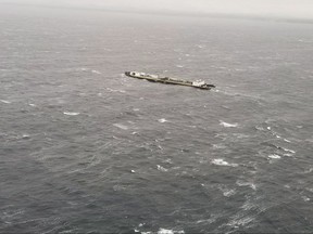 Officials say a loaded fuel barge that broke away from its tug off British Columbia's central coast is now being towed to a safe location and no pollution has been observed. The Zidell Marine 277 us seen in rough waters off the B.C. coast in a handout photo. THE CANADIAN PRESS/HO-Heiltsuk Nation, Richard Reid, *MANDATORY CREDIT*