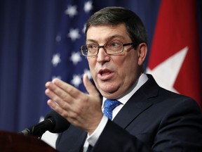 Cuban Foreign Minister Bruno Rodríguez speaks at the National Press Club, Thursday, Nov. 2, 2017, in Washington. (AP Photo/Alex Brandon)