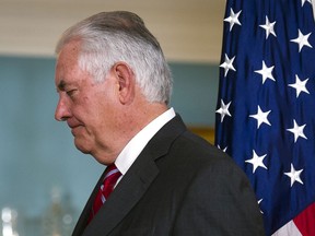 Secretary of State Rex Tillerson is shown during a meeting with German Foreign Minister Sigmar Gabriel, at the State Department in Washington, Thursday, Nov. 30, 2017. The White House is discussing a plan to replace Secretary of State Rex Tillerson with CIA director Mike Pompeo, according to an administration official, who sought anonymity to discuss internal thinking.  (AP Photo/Cliff Owen)