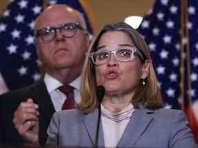 San Juan, Puerto Rico Mayor Carmen Yulín Cruz, speaks during a House Democratic Leaders news conference with Democratic Caucus Chairman Rep. Joe Crowley, D-N.Y., on Capitol Hill in Washington, Wednesday, Nov. 1, 2017. Cruz on Wednesday questioned why Republicans abruptly postponed a House hearing where she was scheduled to testify about the devastating impact of Hurricane Maria on Puerto Rico. Cruz, who has tangled with President Donald Trump about the federal response, suggested the White House did not want to hear her criticism. (AP Photo/Manuel Balce Ceneta)