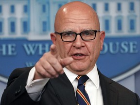 National security adviser H.R. McMaster gestures as he answers questions from members of the media during the daily briefing in the Brady Press Briefing Room of the White House, Thursday, Nov. 2, 2017. (AP Photo/Pablo Martinez Monsivais)