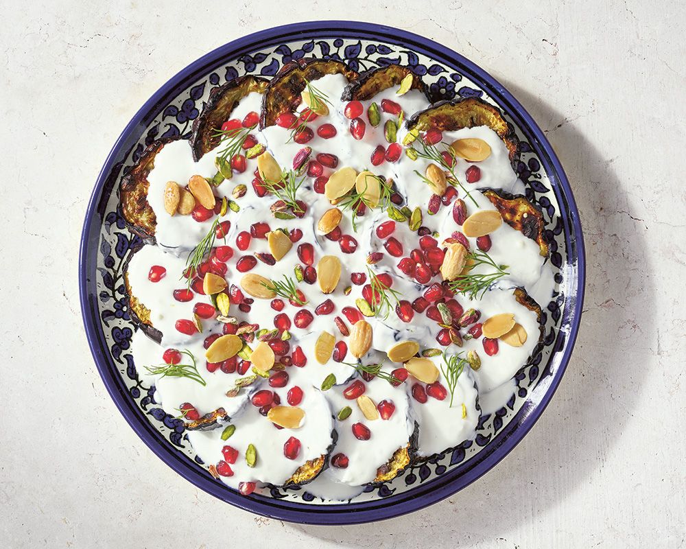 Cook this Eggplant, yogurt and nut salad a colourful addition to a