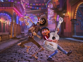 Hector, voiced by Gael Garcia Bernal, left, and Miguel, voiced by Anthony Gonzalez.