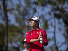 Lydia Ko watches after hitting on the fifth hole during the second round of the CME Group Tour Championship golf tournament at Tiburón Golf Club, Friday, Nov. 17, 2017, in Naples. Fla. (Luke Franke/Naples Daily News via AP)