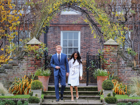 Prince Harry and Meghan Markle outside Kensington Palace in London, Monday Nov. 27, 2017.