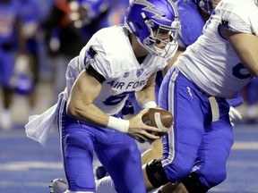 Air Force quarterback Nate Romine (6) runs the ball during the first half of an NCAA college football game against Boise State in Boise, Idaho, Saturday, Nov. 18, 2017. (AP Photo/Otto Kitsinger)