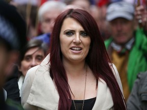 Jayda Fransen, deputy leader of the far-right organization Britain First marching in central London on April 1, 2017.