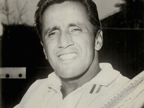 This 1956 photo released by Spencer Segura Sr. shows his father tennis player Pancho Segura in his promotional photo for the Jack Kramer Tennis Tour in 1956. Segura, who rose from poverty to win three U.S. Pro Tennis Championships in a row and was one of the world's greatest players in the 1950s, has died. He was 96. Segura died Saturday, Nov.18, 2017, from complications of Parkinson's disease at his home in the Omni La Costa Resort & Spa in Carlsbad, Calif., his son, Spencer Segura of Connecticut, said Sunday. (Spencer Segura Sr via AP)