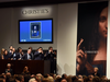 Christie’s employees take bids for Leonardo da Vincis “Salvator Mundi” during the Post-War & Contemporary Art Evening Sale at Christie’s New York Nov. 15, 2017.