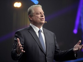 Former Vice President of the United States, Al Gore speaks during a Slush 2017 startup and technology event in Helsinki, Finland, Thursday, Nov. 30, 2017. (Vesa Moilanen/Lehtikuva via AP)