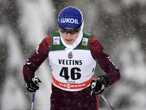 Evgenia Shapovalova of Russia in action during women's qualifying of the Sprint Classic at the Ruka Nordic World Cup event in Ruka, Kuusamo, Finland on Friday Nov. 24, 2017. (Martti Kainulainen/Lehtikuva via AP)
