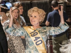 An Aug. 21, 2017 photo released by the National Theatre in London of Imelda Staunton as Sally Durant Plummer in Follies at the National Theatre. Imelda Staunton plays a woman on the verge of a nervous breakdown in "Follies," Stephen Sondheim's dizzying musical about a traumatic reunion of former Broadway showgirls. (Johan Persson/National Theatre via AP)