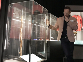 A walking stick that belonged to Northwest Rebellion leader Louis Riel has been donated to the Manitoba Museum, but there is a call for it to be returned to the Métis people. Dr. Roland Sawatzky, curator of history at the museum is seen beside the walking stick.